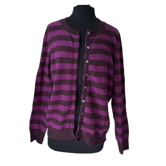 GAP Sweaters - Gap Two Toned Purple Horizontal Stripe Button Down Knit cardigan Size XL
